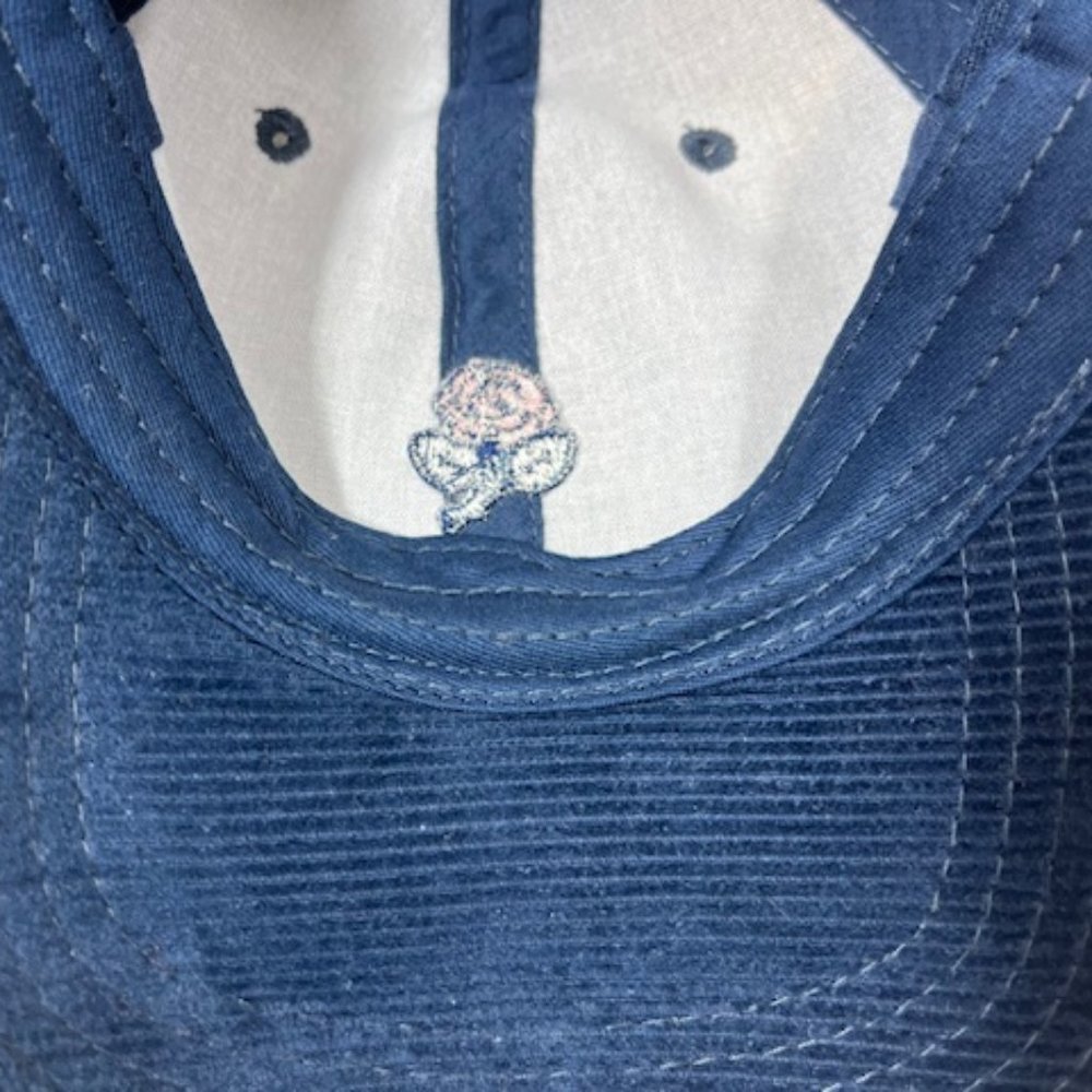 Pink Rose Floral Navy Blue Corduroy Adjustable Cap Hat - Picture 9 of 11